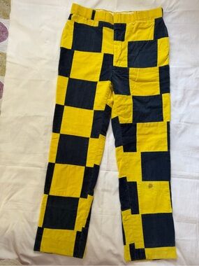 Navy and Yellow Patchwork Corduroy Pants. Handmade Fully lined Men’s Funky